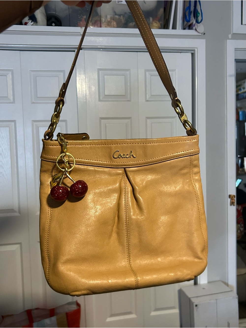 Coach Pebbled Leather Hobo Shoulder Bag in Tan
